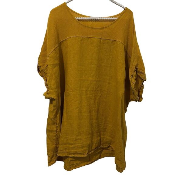 Bella Umbra Tunic top Womens 3X Yellow Linen Cotton Made Italy Boho beach office - Picture 1 of 11